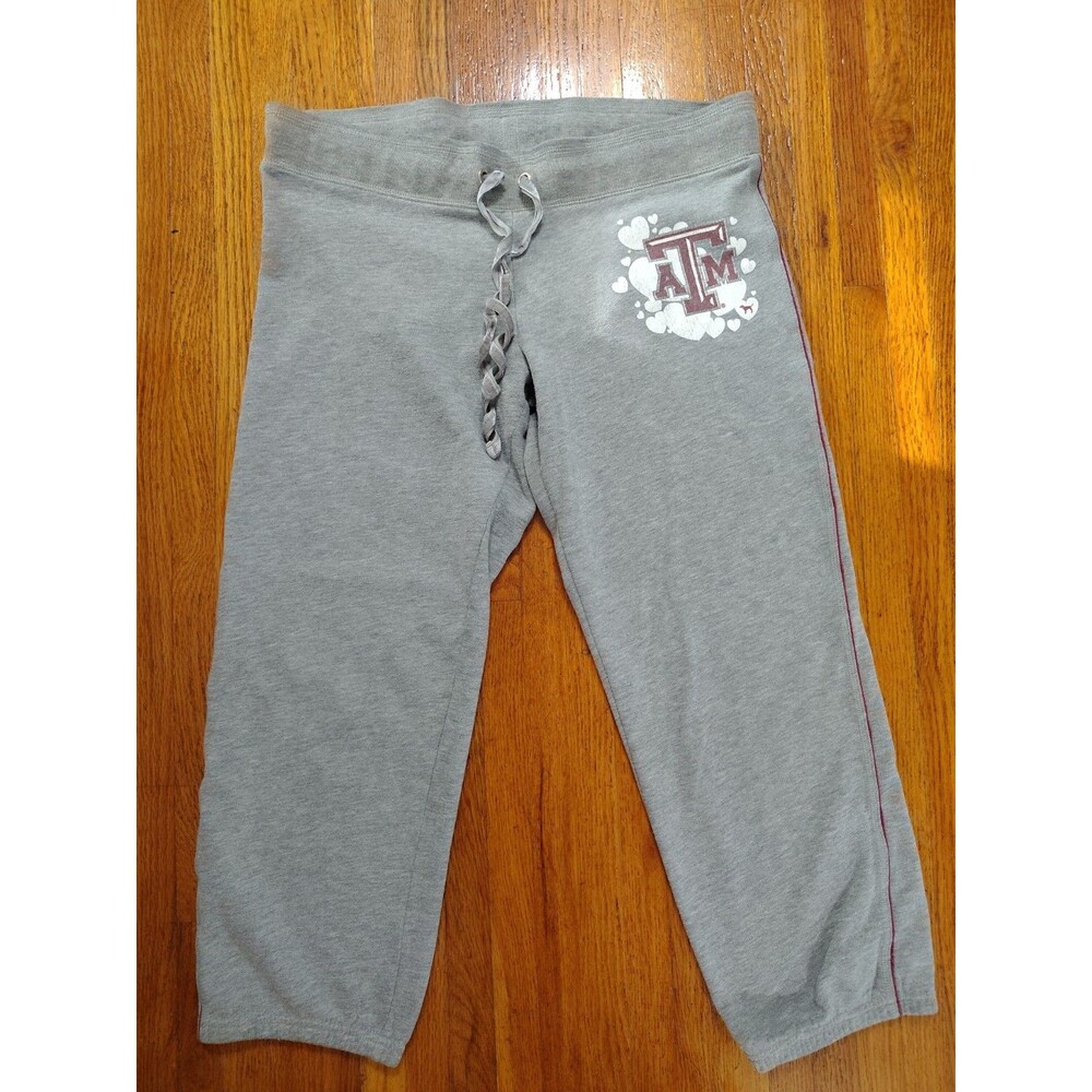 Texas A&M Aggies Women Pants Sz Med Gray PINK Victorias Secret Sweats Cropped